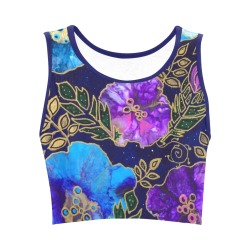 Dark Blue Floral Women's Crop Top (Model T42)