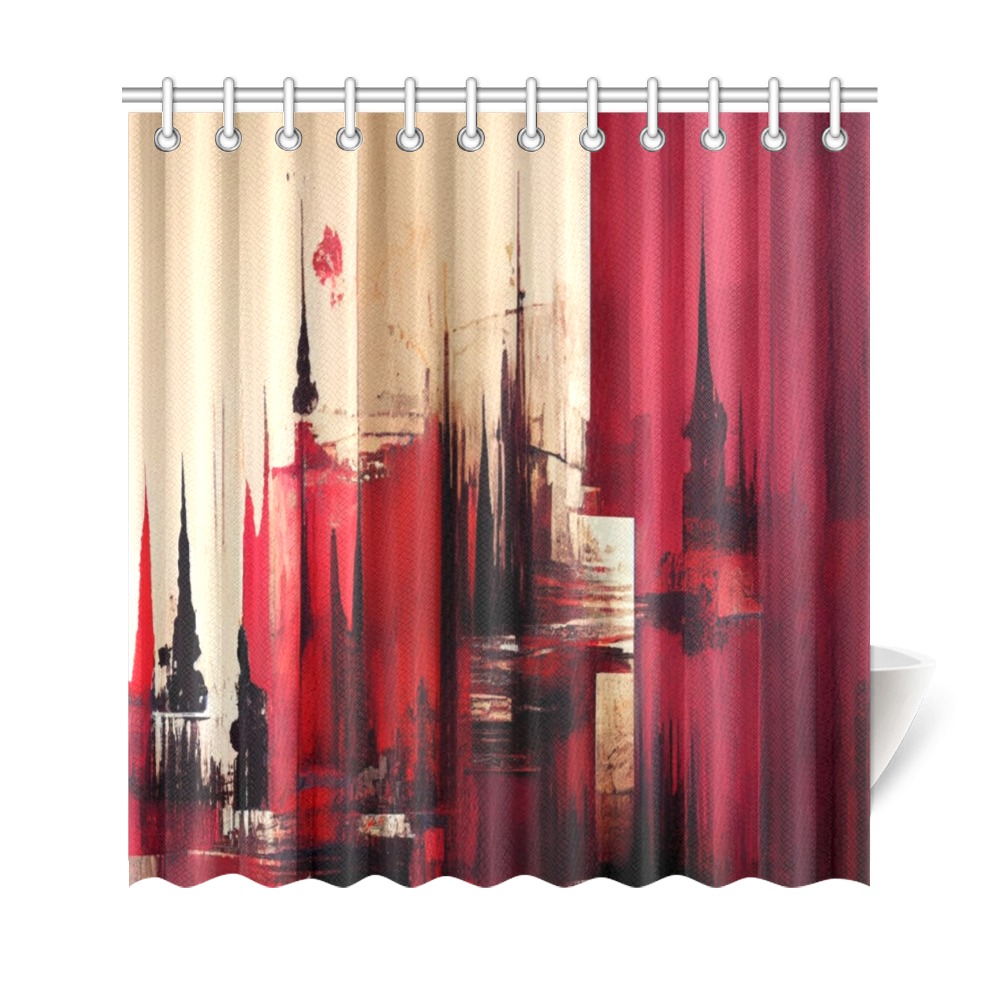 graffiti buildings red and cream 1 Shower Curtain 69"x72"