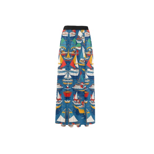 Chic colorful abstract art of sailboats at sea. High Slit Long Beach Dress (Model S40)