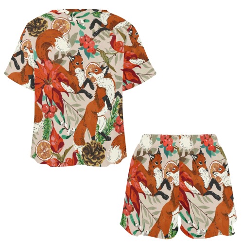 Christmas foxes-WAF Women's Mid-Length Shorts Pajama Set