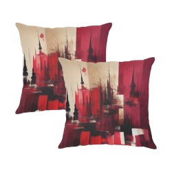 graffiti buildings red and cream 1 Linen Zippered Pillowcase 18"x18"(One Side&Pack of 2)
