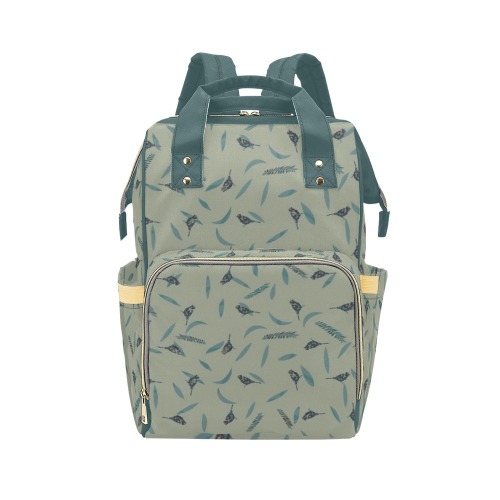 Primitive Birds Leaves Dusty Green Multi-Function Diaper Backpack/Diaper Bag (Model 1688)