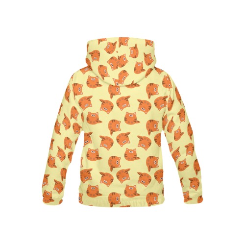 Cute Tiger Cat Pattern / Yellow All Over Print Hoodie for Kid (USA Size) (Model H13)