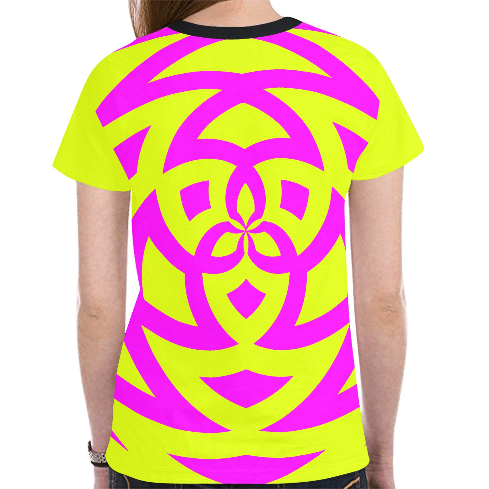 Waterbug Gym Fit Combo Design Chartreuse Yellow Real Magenta New All Over Print T-shirt for Women (Model T45)