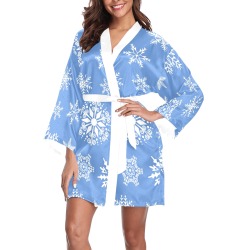 Snowflakes on Pastel Blue Long Sleeve Kimono Robe