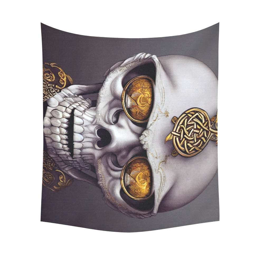 skull with gold eye's Cotton Linen Wall Tapestry 60"x 51"