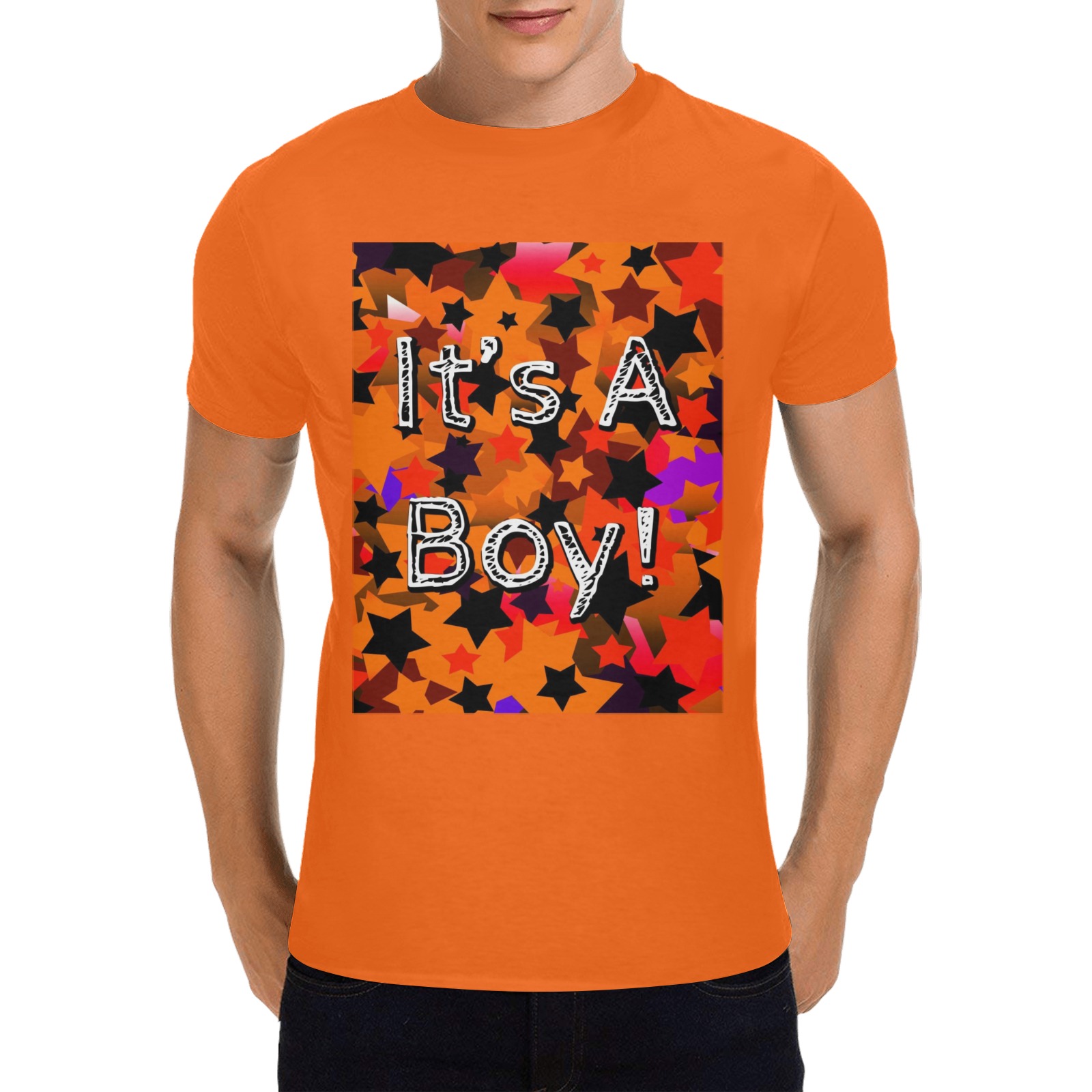 It's A Boy! Stars Orange Men's T-Shirt in USA Size (Two Sides Printing)