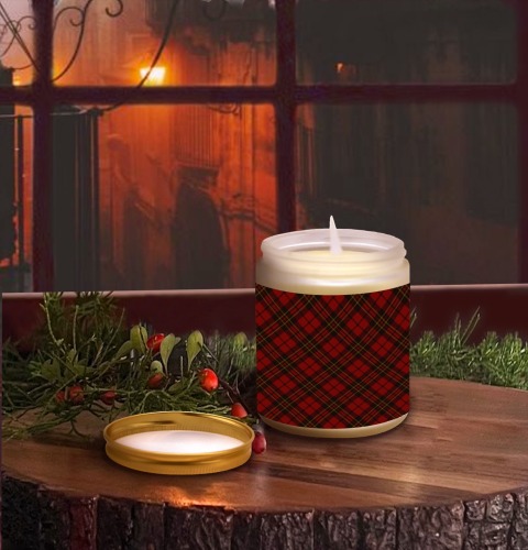 Red tartan plaid winter Christmas pattern holidays Frosted Glass Candle Cup - Large Size (Lavender&Lemon)