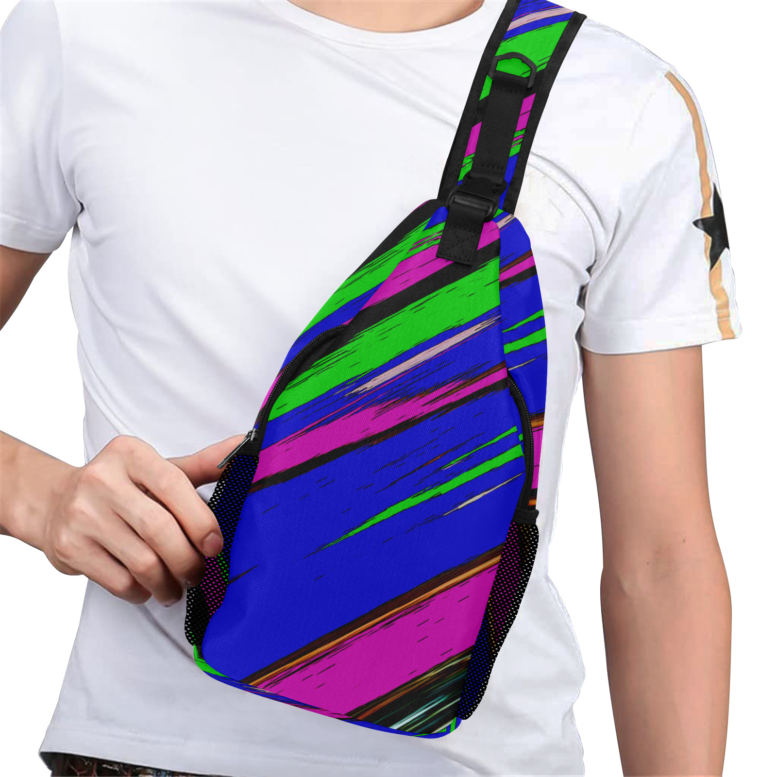 Diagonal Green Blue Purple And Black Abstract Art Men's Casual Chest Bag (Model 1729)