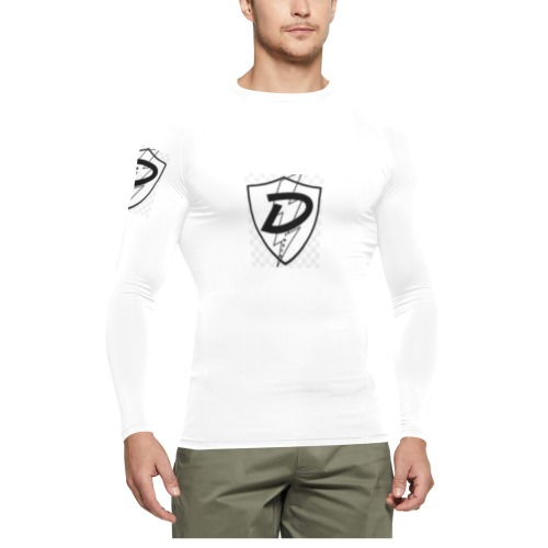 DIONIO Clothing - White T-Shirt Shield Logo Men's Long Sleeve Swim Shirt (Model S39)