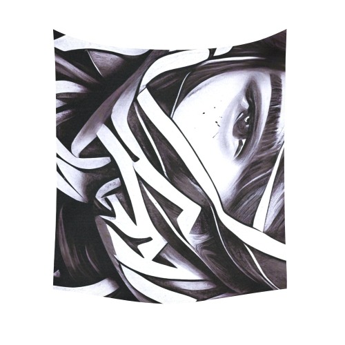 graffiti female face Cotton Linen Wall Tapestry 60"x 51"
