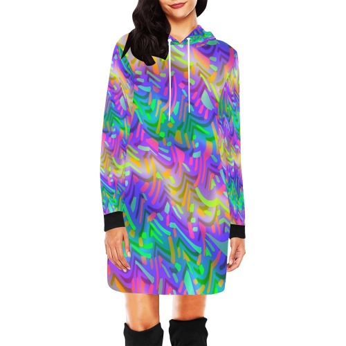 Colorful Abstract Diagonal Stripes All Over Print Hoodie Mini Dress (Model H27)