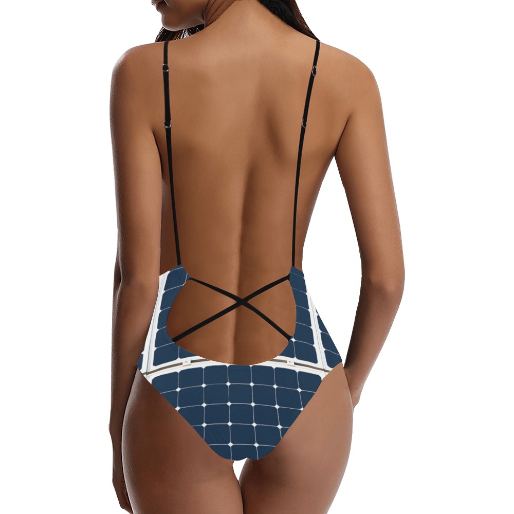 Solar Technology Power Panel Image Sun Energy Sexy Lacing Backless One-Piece Swimsuit (Model S10)