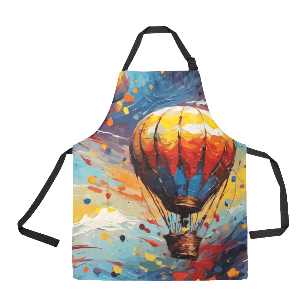 Hot air balloon, sky and sun colorful art. All Over Print Apron