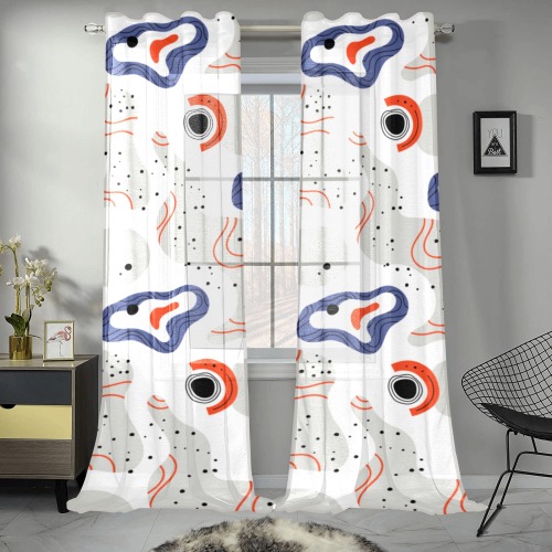 Elegant Abstract Mid Century Pattern Gauze Curtain 28"x95" (Two-Piece)