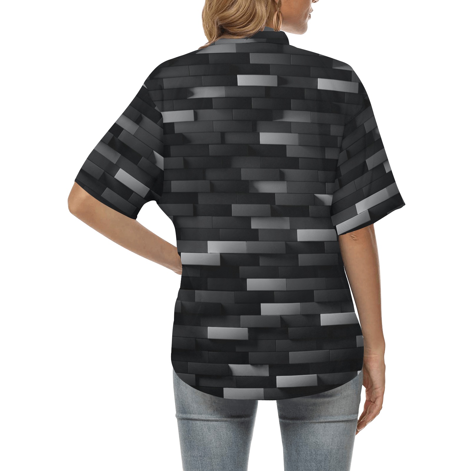 Bricks All Over Print Hawaiian Shirt for Women (Model T58)