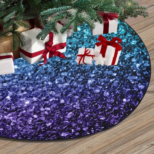 Aqua blue ombre faux glitter sparkles Thick Christmas Tree Skirt 47" x 47"