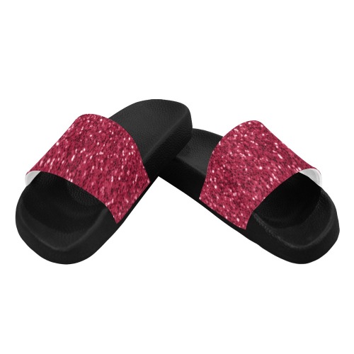 Magenta dark pink red faux sparkles glitter Women's Slide Sandals (Model 057)