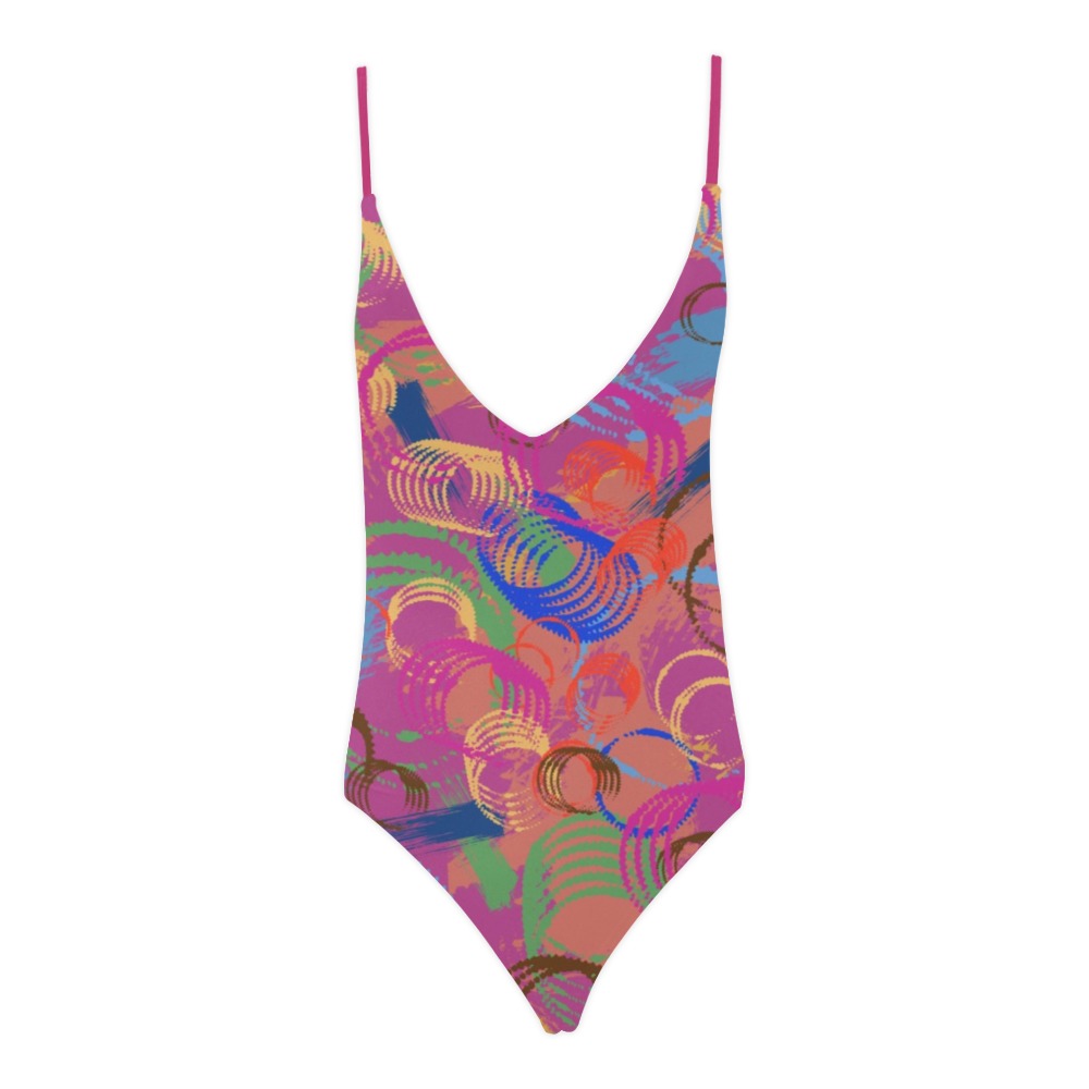 Paint and Rings Abstract Sexy Lacing Backless One-Piece Swimsuit (Model S10)