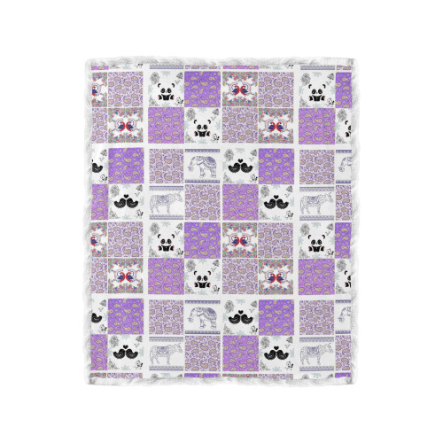 Purple Paisley Birds and Animals Patchwork Design Double Layer Short Plush Blanket 50"x60"