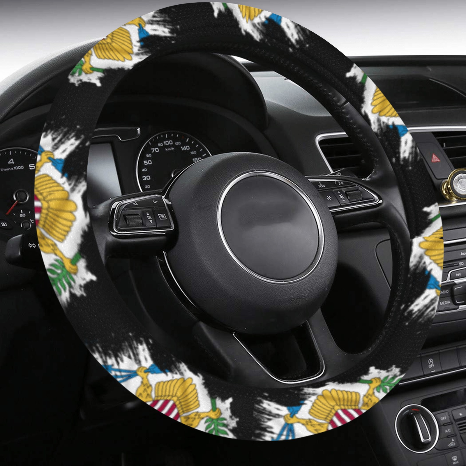 BLACK-2 Virgin Island Steering Wheel Cover with Anti-Slip Insert