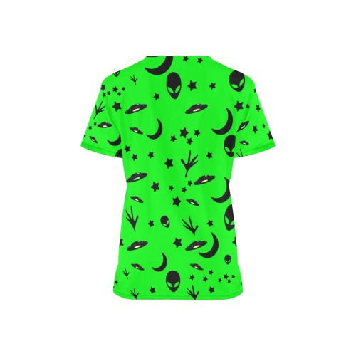 Aliens and Spaceships - Neon Green All Over Print Scrub Top