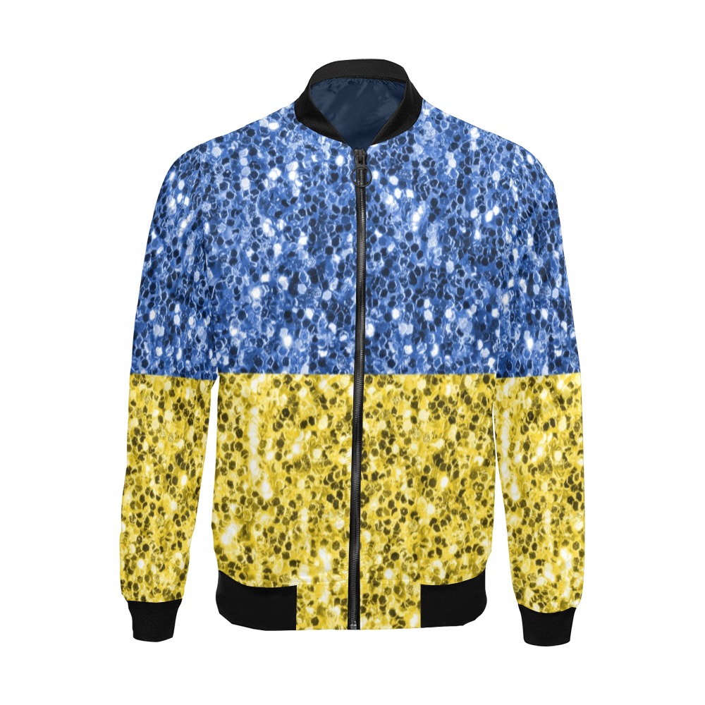 Blue yellow Ukraine flag glitter faux sparkles All Over Print Bomber Jacket for Men (Model H19)