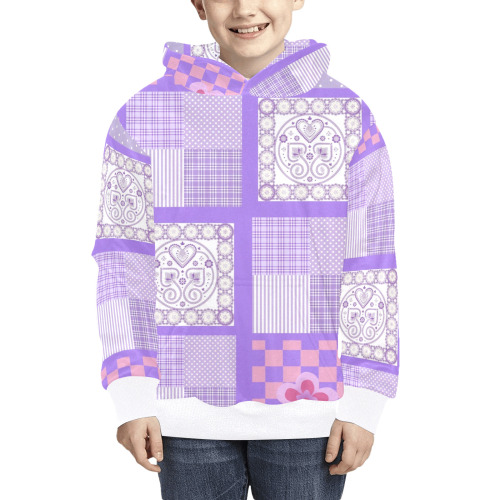 Pink and Purple Patchwork Design Kids' All Over Print Hoodie (Model H38)
