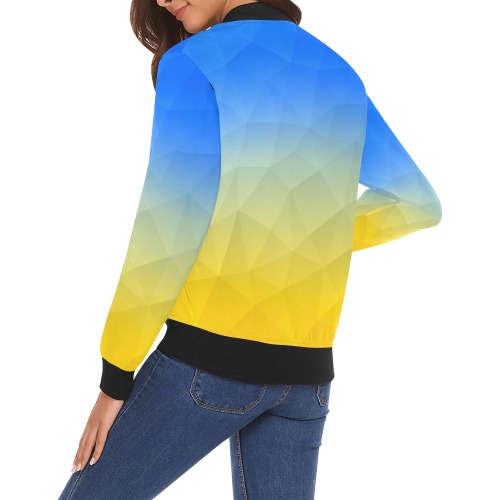 Ukraine yellow blue geometric mesh pattern All Over Print Bomber Jacket for Women (Model H19)