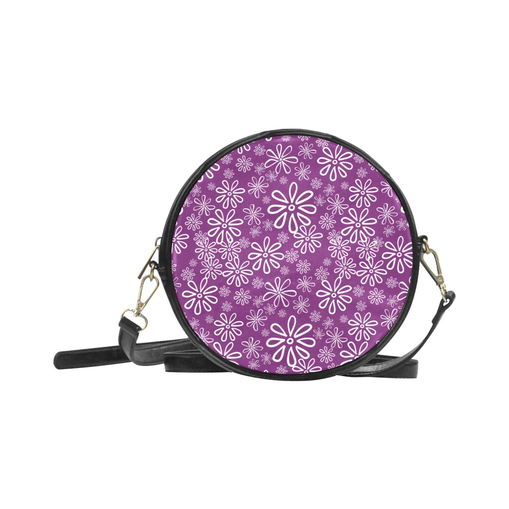 Fields of White Flowers on Purple Round Sling Bag (Model 1647)