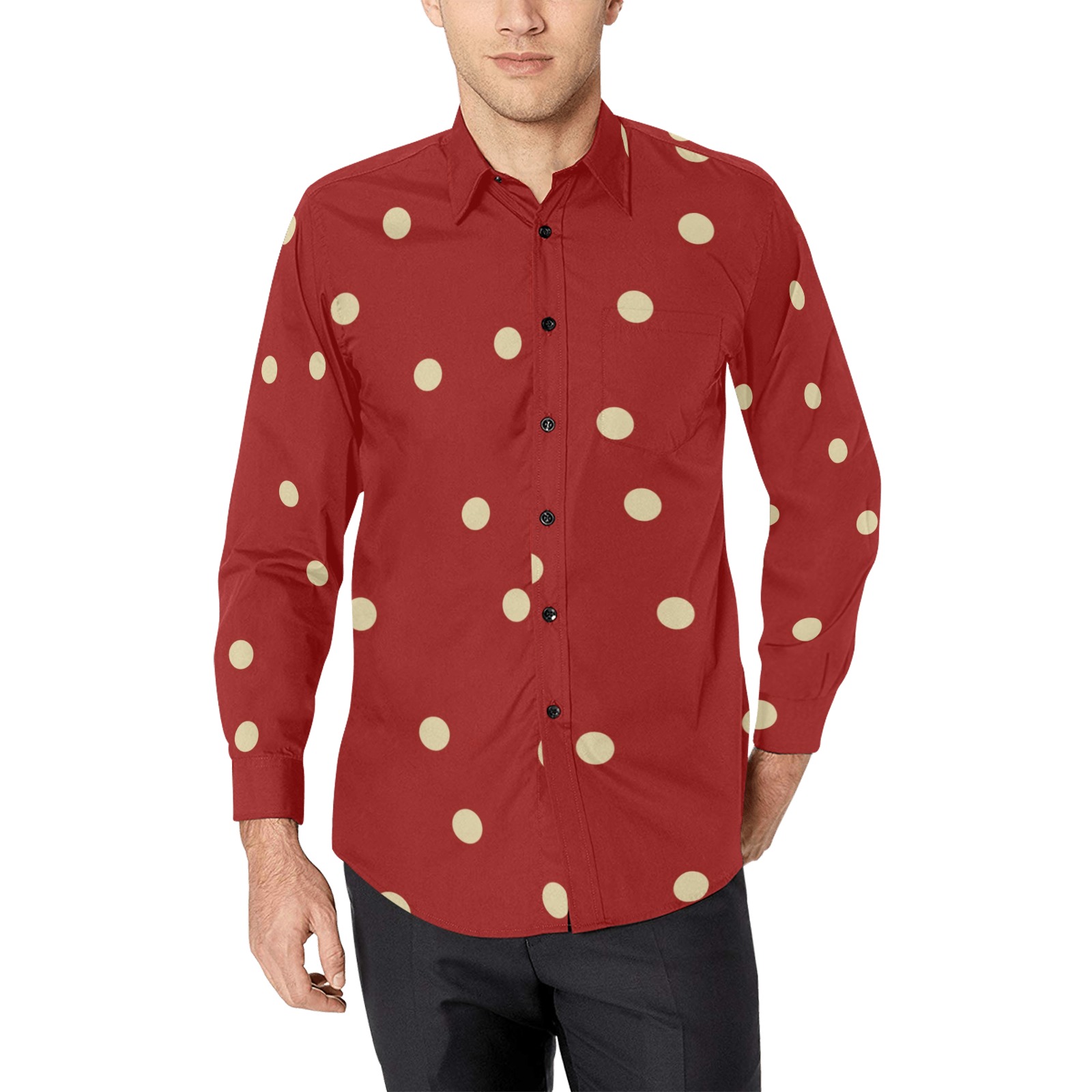 dots on red Men's All Over Print Casual Dress Shirt (Model T61)
