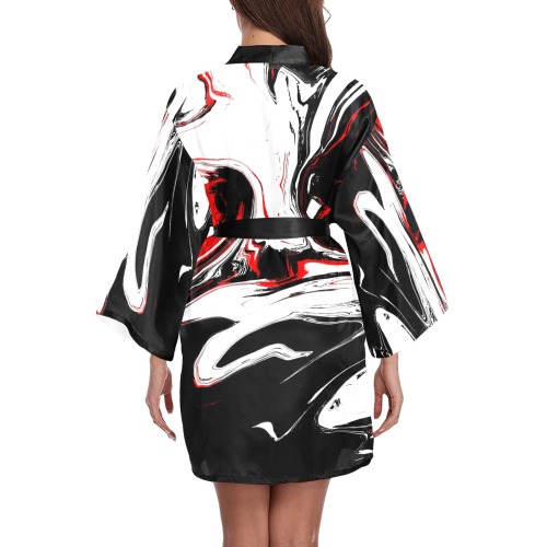 Black White in Arrears Long Sleeve Kimono Robe