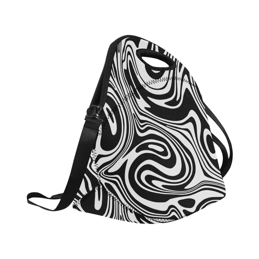 Black and White Marble Neoprene Lunch Bag/Large (Model 1669)