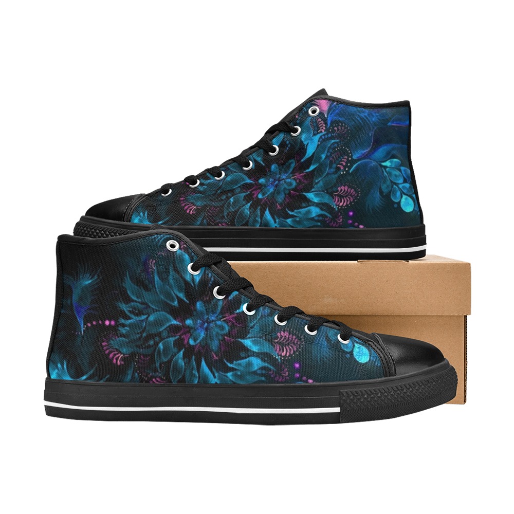 flower watercolor blue2 High Top Canvas Shoes for Kid (Model 017)
