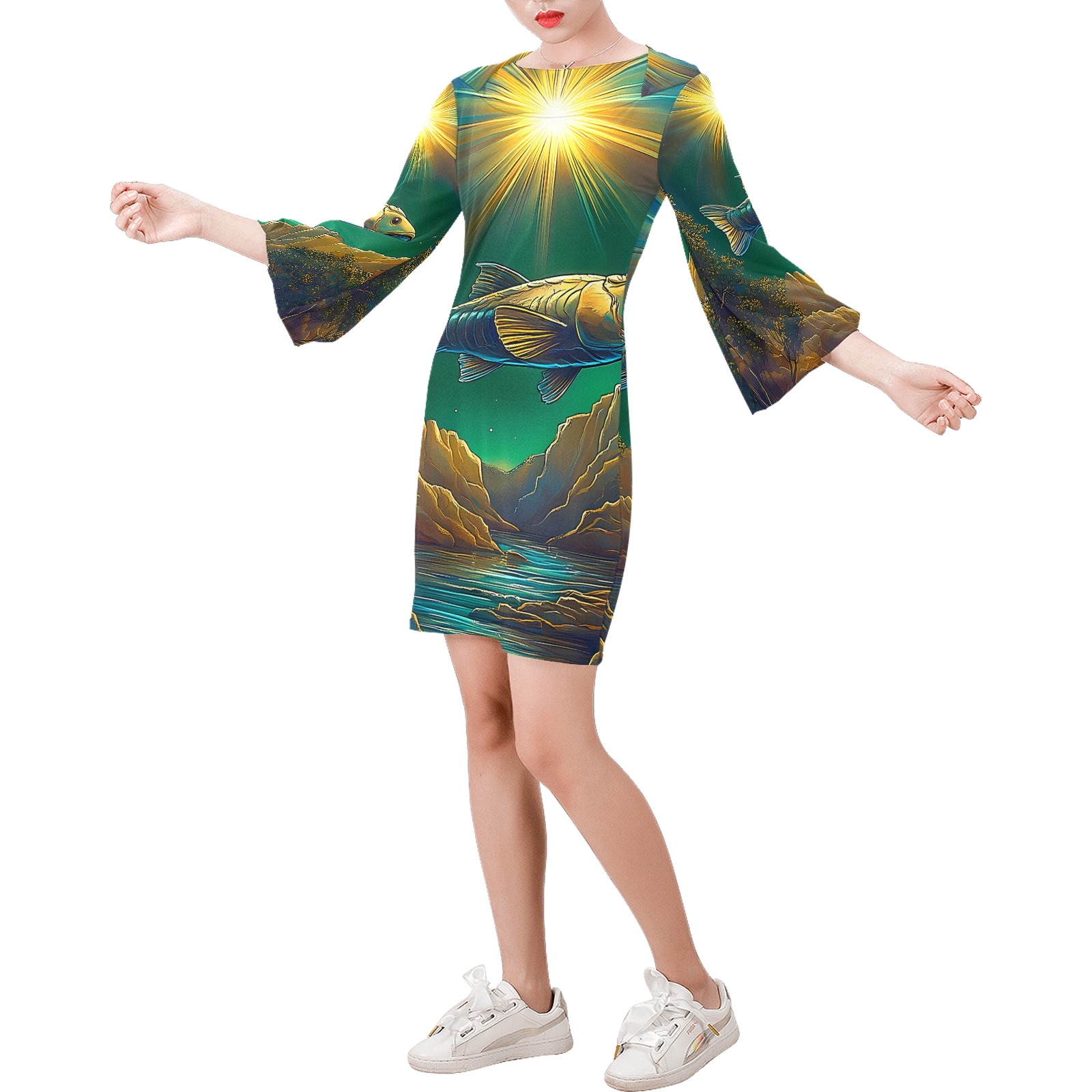 Celestial Swim Bell Sleeve Dress (Model D52)