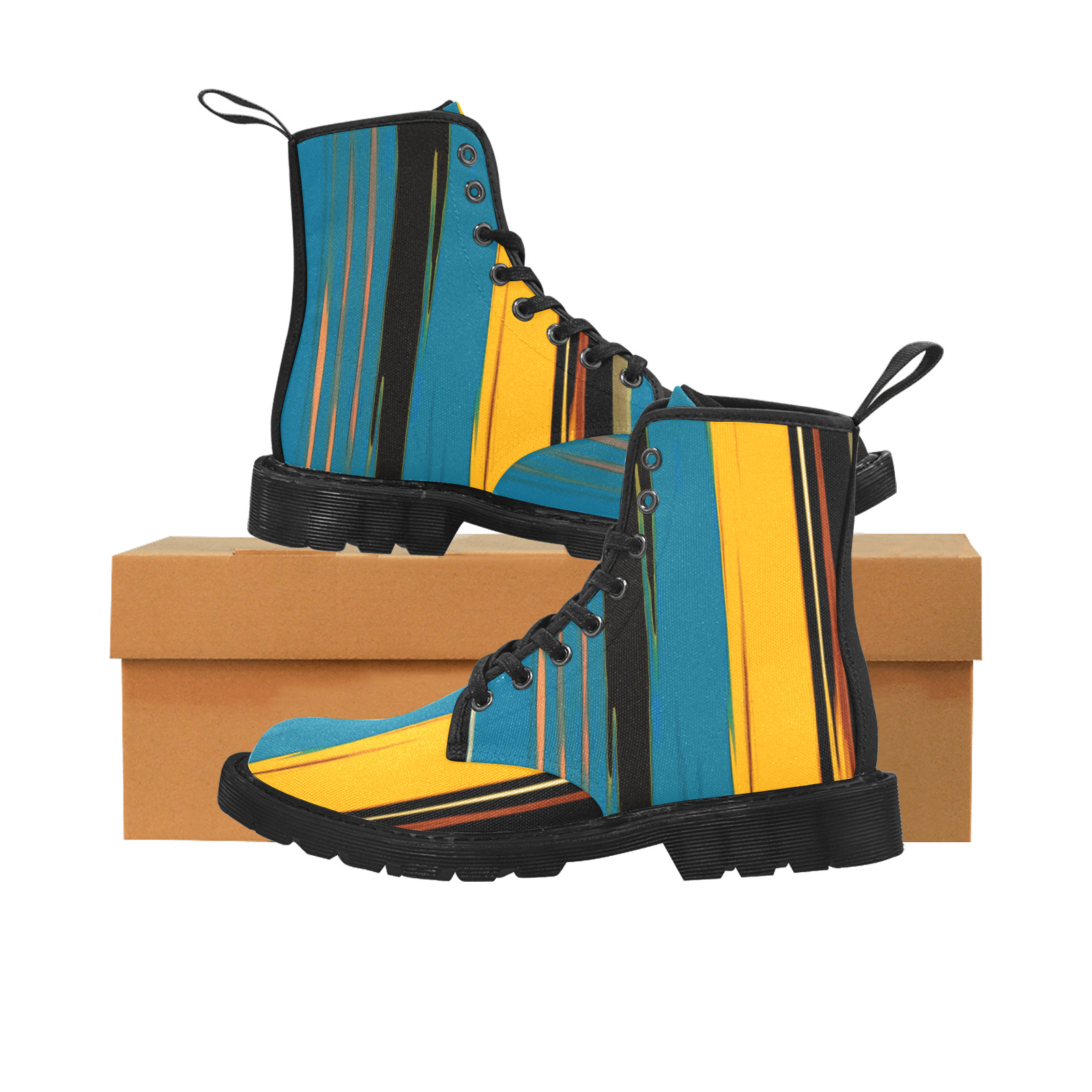 Black Turquoise And Orange Go! Abstract Art Martin Boots for Women (Black) (Model 1203H)