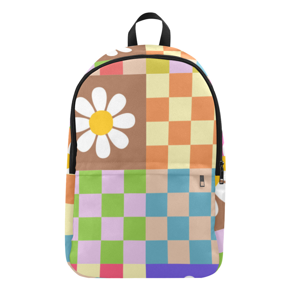 Mid Century Geometric Checkered Retro Floral Daisy Flower Pattern Fabric Backpack for Adult (Model 1659)