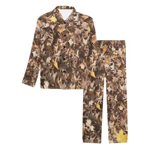 Autumn brown leaves Men's V-Neck Long Pajama Set