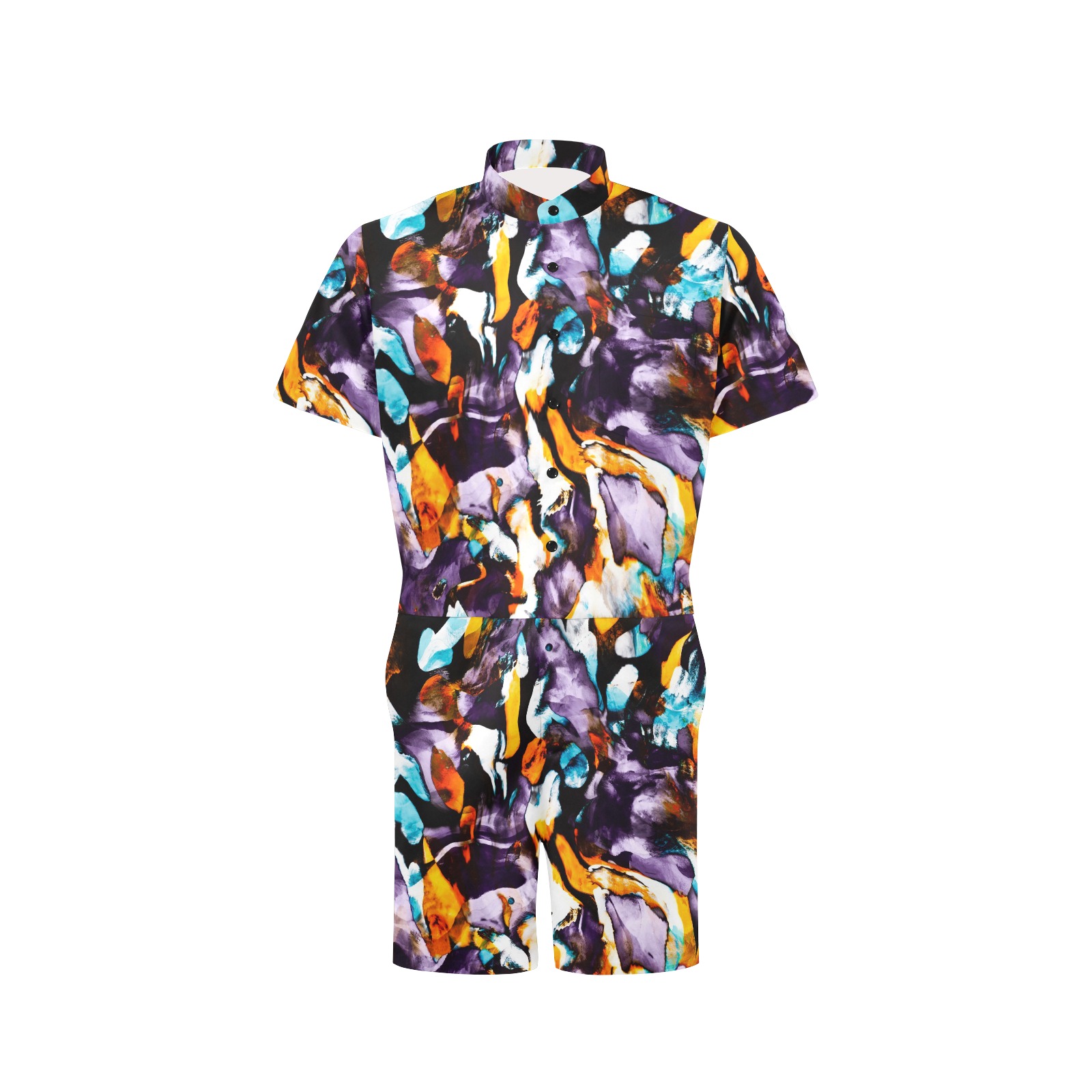Colorful dark brushes abstract Men's Short Sleeve Jumpsuit