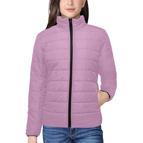 color mauve Women's Stand Collar Padded Jacket (Model H41)