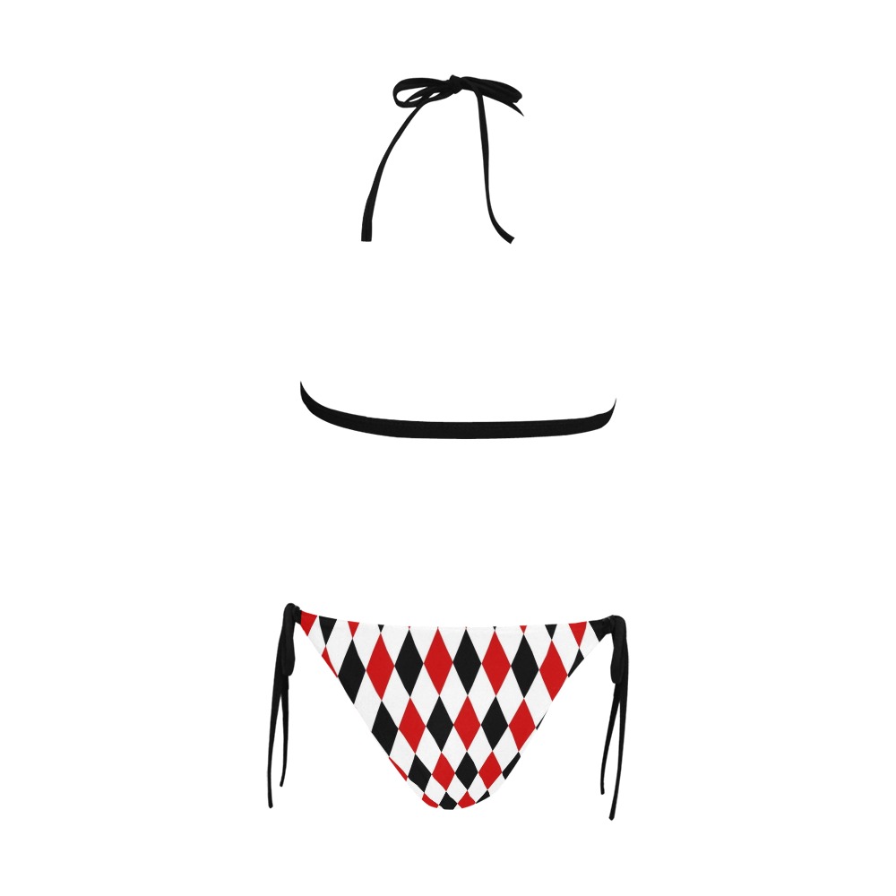 DIAMOND PATTERN Buckle Front Halter Bikini Swimsuit (Model S08)