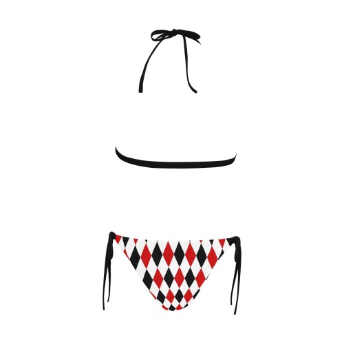 DIAMOND PATTERN Buckle Front Halter Bikini Swimsuit (Model S08)