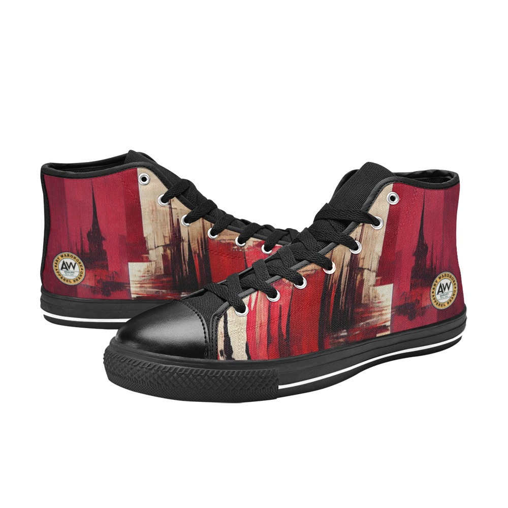 graffiti buildings red and cream 1 Men’s Classic High Top Canvas Shoes (Model 017)