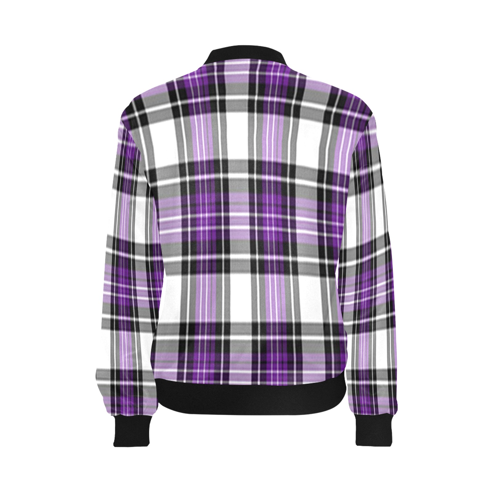 Purple Black Plaid All Over Print Bomber Jacket for Women (Model H36)