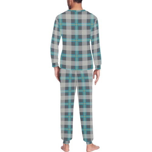 Abstract Plaid Men's All Over Print Pajama Set with Custom Cuff