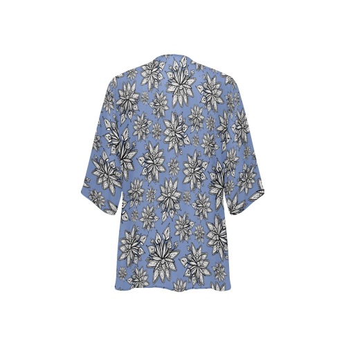 Creekside Floret pattern blue Women's Kimono Chiffon Cover Ups (Model H51)