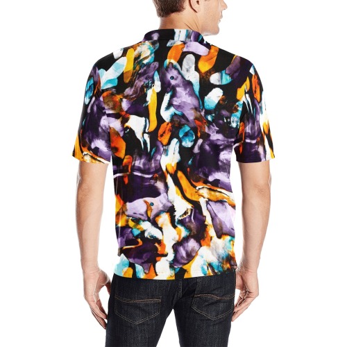 Colorful dark brushes abstract Men's All Over Print Polo Shirt (Model T55)