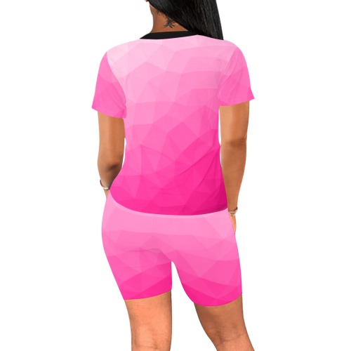 Hot pink gradient geometric mesh pattern Women's Short Yoga Set