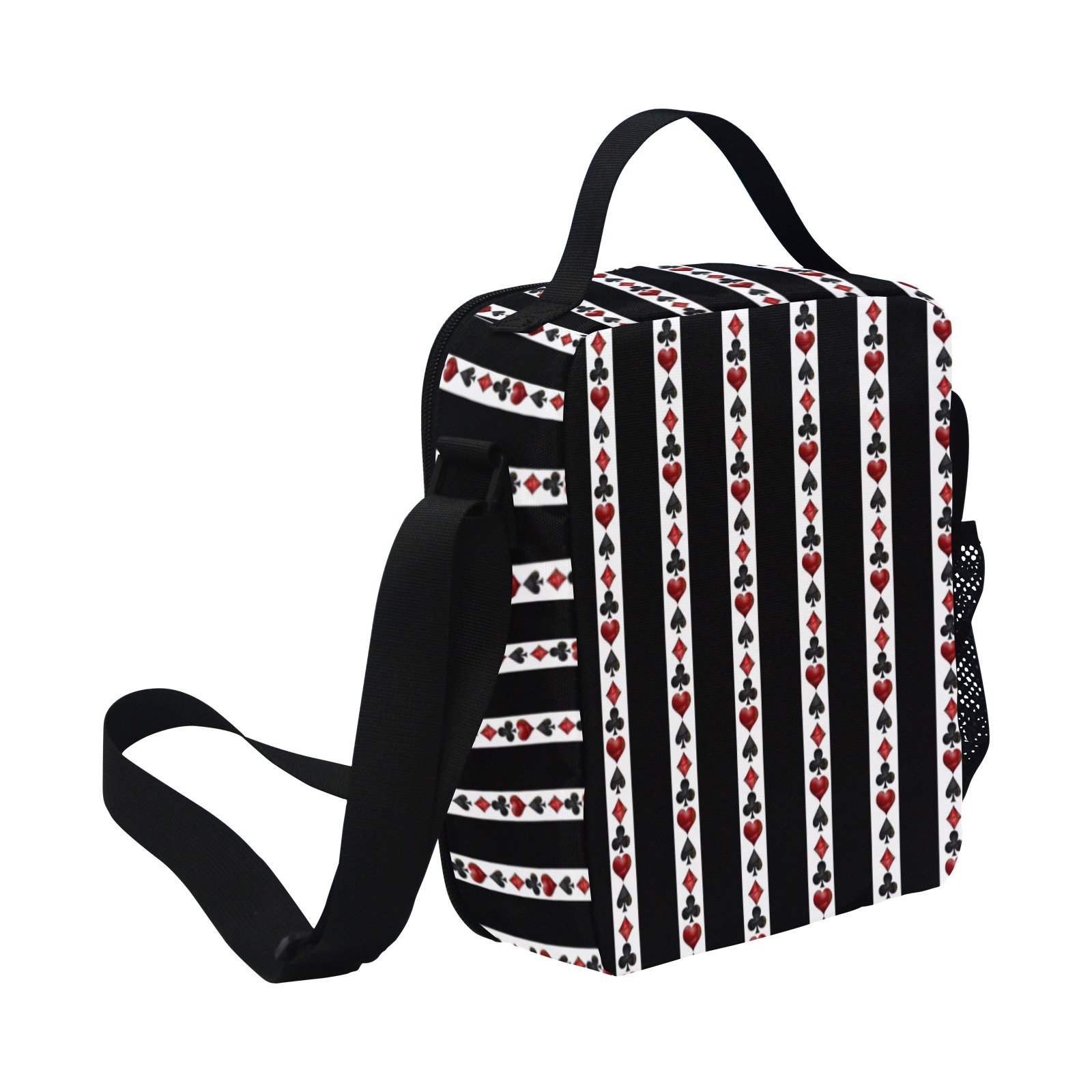 Black Red Playing Card Shapes All Over Print Crossbody Lunch Bag for Kids (Model 1722)