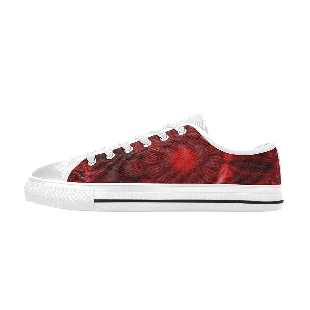 Red Sunflower on a Persian Rug Abstract Fractal Kaleidoscope Mandala Low Top Canvas Shoes for Kid (Model 018)